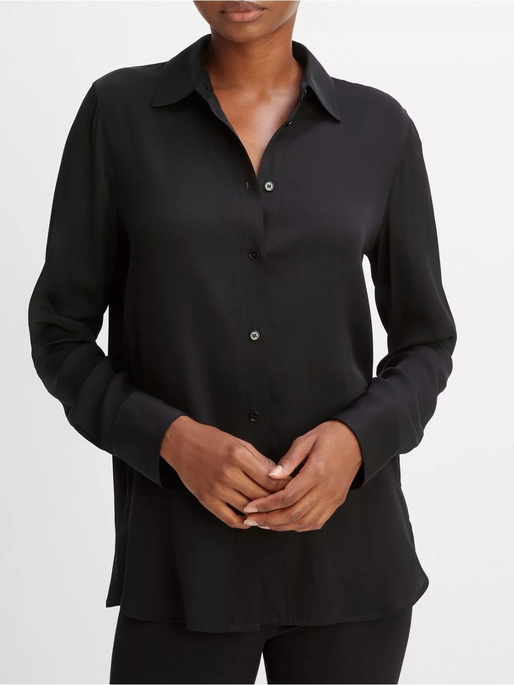 Vince Silk and spandex Women's Black Button-Front Blouse